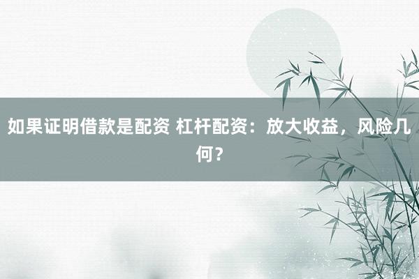 如果证明借款是配资 杠杆配资：放大收益，风险几何？